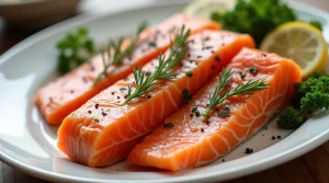 vitamin d foods with salmon fatty fish and fresh vegetables